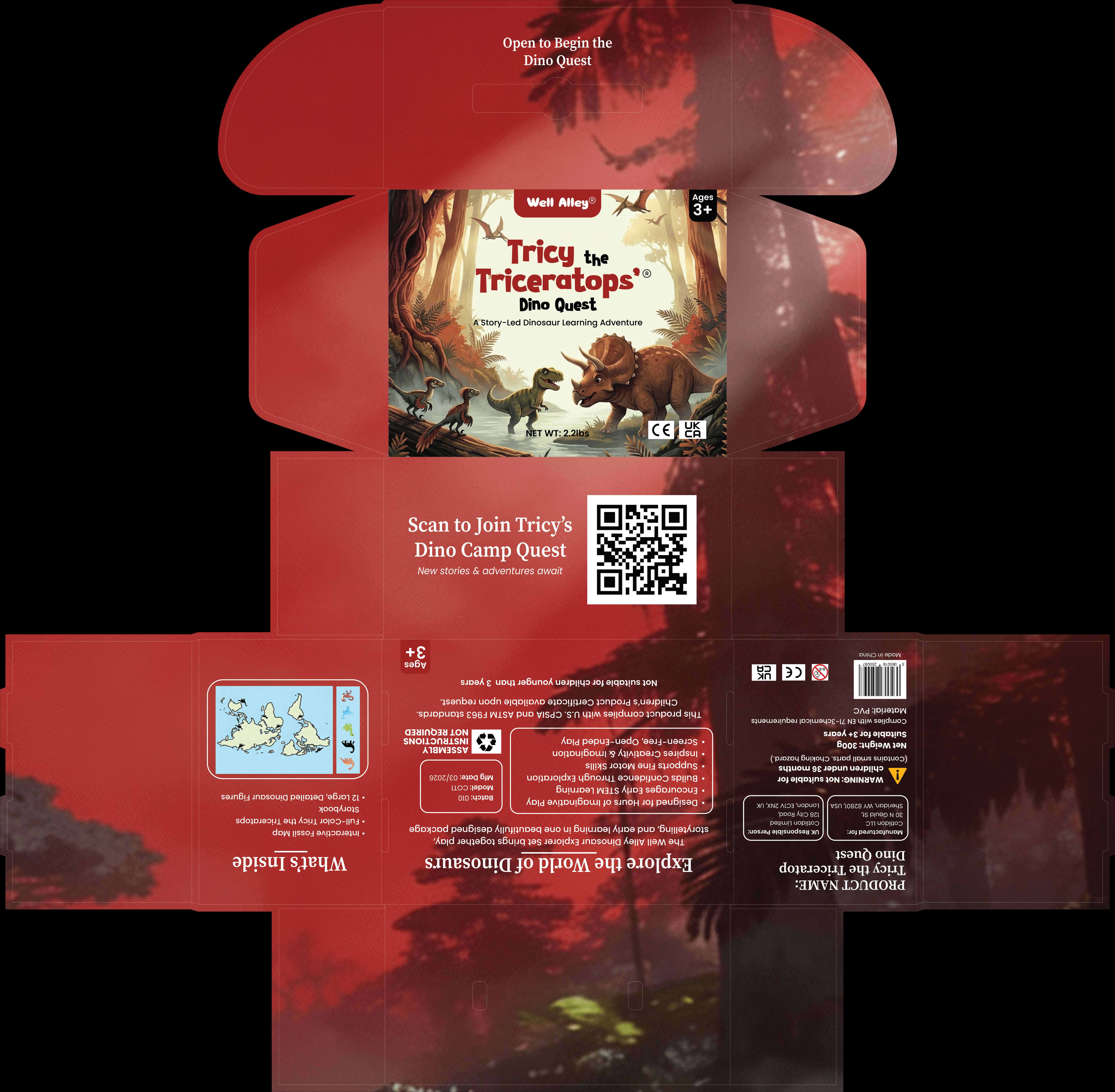 Well Alley Tricy the Triceratops box packaging dieline