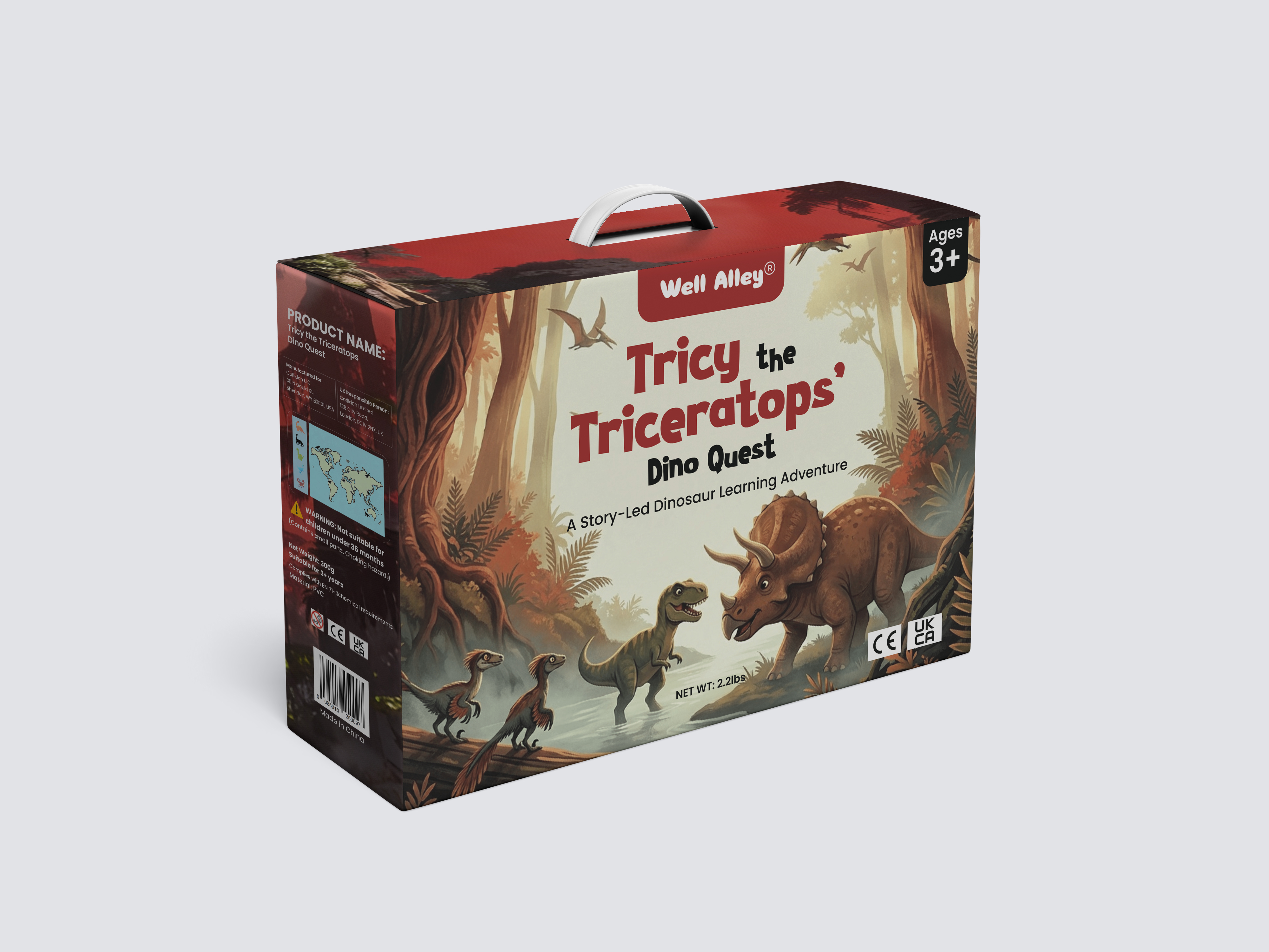 Well Alley Tricy the Triceratops handled box packaging mockup