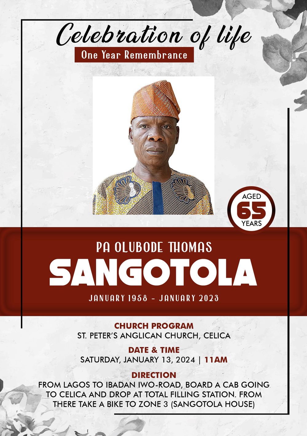 Sangotola Celebration of Life Funeral Program
